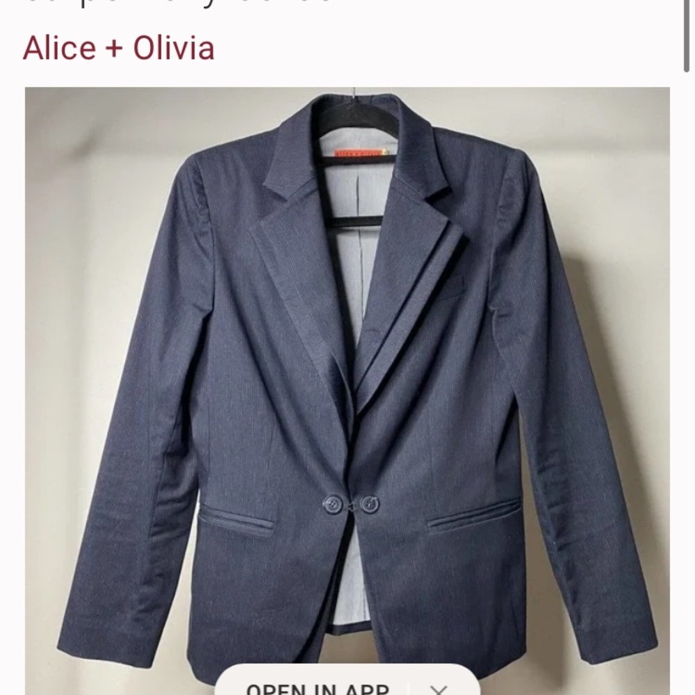 Alice and Olivia double lapel blue pinstriped blazer. Size medium